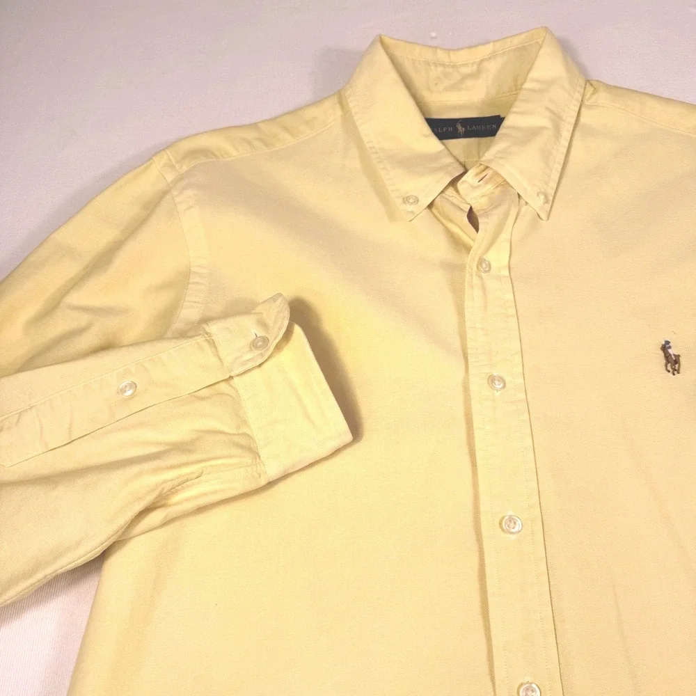 Ralph Lauren Button Down Shirt Large Yellow Cotton Oxford Long Sleeve Pony Logo